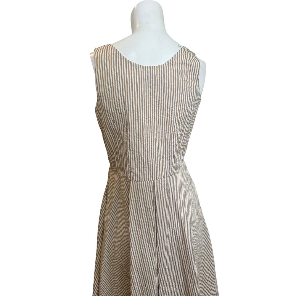 Thierry Colson Winifred Tie Front Midi Dress Cream & Tan Striped Cotton sz M - Picture 5 of 14